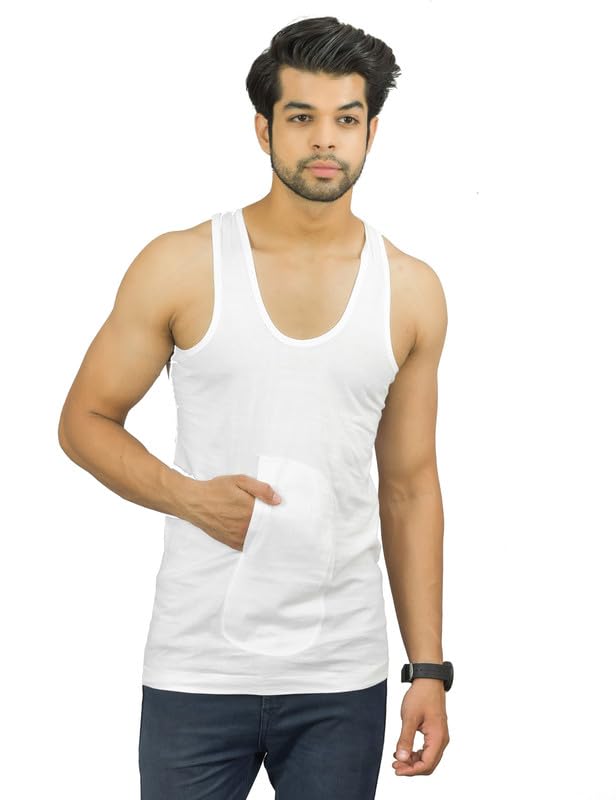 underloop White Combed Cotton Fabric Sleeveless Pocket Vest for Men(Pack of 1)-picture-39