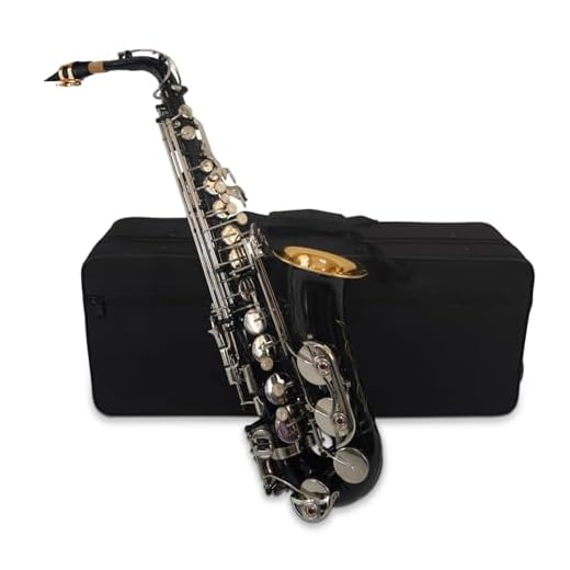 HUIOP Saxofón,Saxofón Alto Eb negro,cuerpo de latón,teclas de concha blanca,instrumento de viento de madera con estuche de transporte,guantes,paño de limpieza,cepillo,cuello de saxo,saxofón de latón