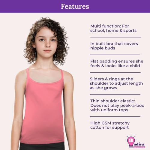 Image of Adira | Cotton Camisole for Beginners | Beginners Cami for Puberty | Flat Padding for Nipple Coverage | Confidence for School & Home | Soft Stretchy Cotton | Pack of 3