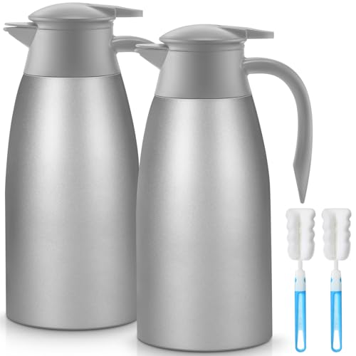 Image of Norme 2 Pcs Thermal Coffee Carafe Insulated Stainless Steel Coffee Carafe for Hot Liquid Vacuum Thermal Pot Creamer Pitcher Dispenser with Brushes Keeping Hot Water Milk(Gray,68 oz)