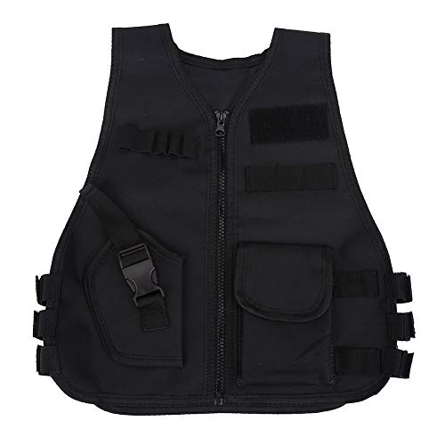 Kinder Taktische Weste, Einstellbare Armee Militärische Angriff Kampf Weste, Airsoft Paintball Outdoor Dschungel Spiel Schutz, CS Feld Kampftraining Kostüme (S-Schwarz)