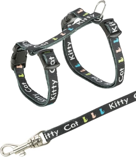 Trixie 4181, set di pettorina e guinzaglio in nylon per gattini o gatti di piccole dimensioni, collo da 21 a 33 cm x 8 mm [Colori Assortiti]
