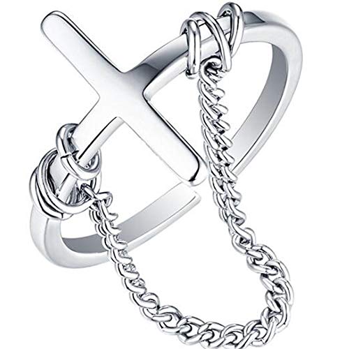 Jude Jewelers Stainless Steel Christian Sideways Cross Chain Religious Ring (Silver, 7)