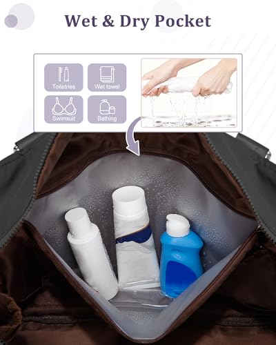 Image of Gym Bag for Women,Travel Duffle Bag for Travel with Wet Pocket Weekender Overnight Carry On Tote Bag Luggage Bag with Trolley Sleeve Personal Item Travel Bag Hospital Diaper Bag Black