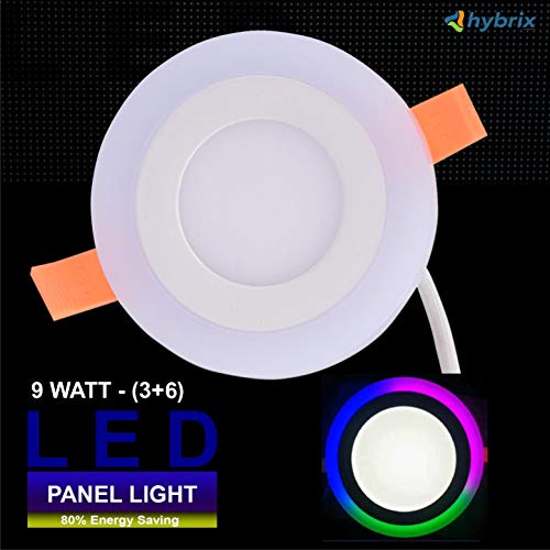 Image of OLIPS 9W (6+3) LED Ceiling Panel Down Light | Dual Color Change by On /Off Switch | Fan Box POP Decorative LED | White Center & Color Ring Design (Multicolor) (1)