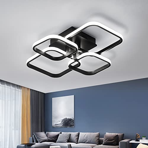 Plafonnier LED 60W, Luminaire Plafonnier LED Moderne 6000K, 4 Carrés Lampe de Plafond Moderne Noir Rectangle pour Salon, Chambre, Couloir, Bureau (Noir)