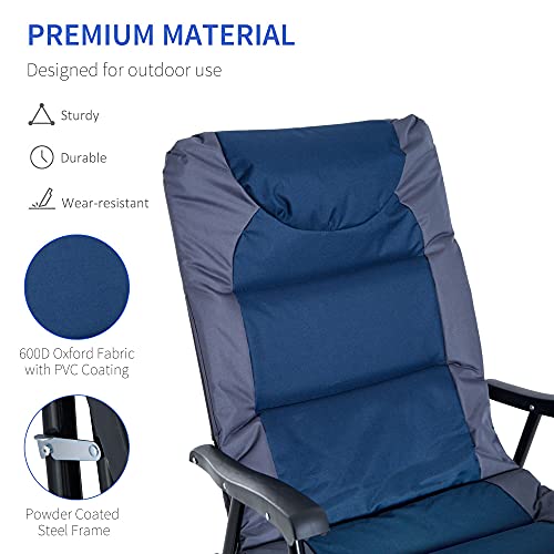 Outsunny 2 Piece Outdoor Rocking Chair Set, Patio Furniture Set With Folding Design, Armrests For Porch, Camping, Balcony, Navy Blue #TOP5