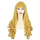 nonbrand Cosela Golden Princess Costume Halloween Wig for Adult Long Curly Yellow Cosplay Wig Girl with Crown