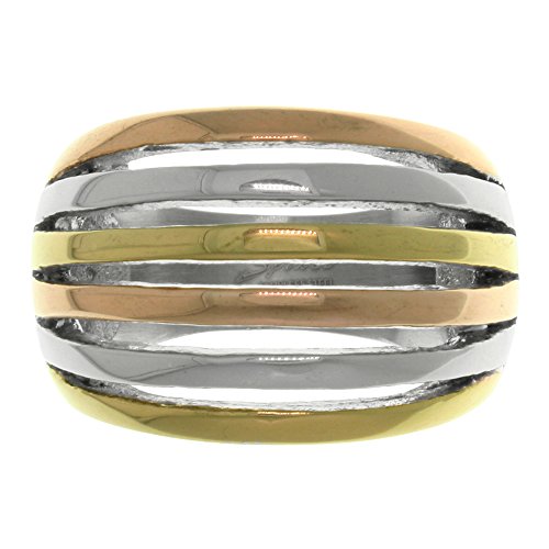 Carolina Glamour Collection Jewelry Trends Stainless Steel Ring with Rose Gold-Tone, Gold-Tone, and Silver-Tone Cut Out Stripes Size 7