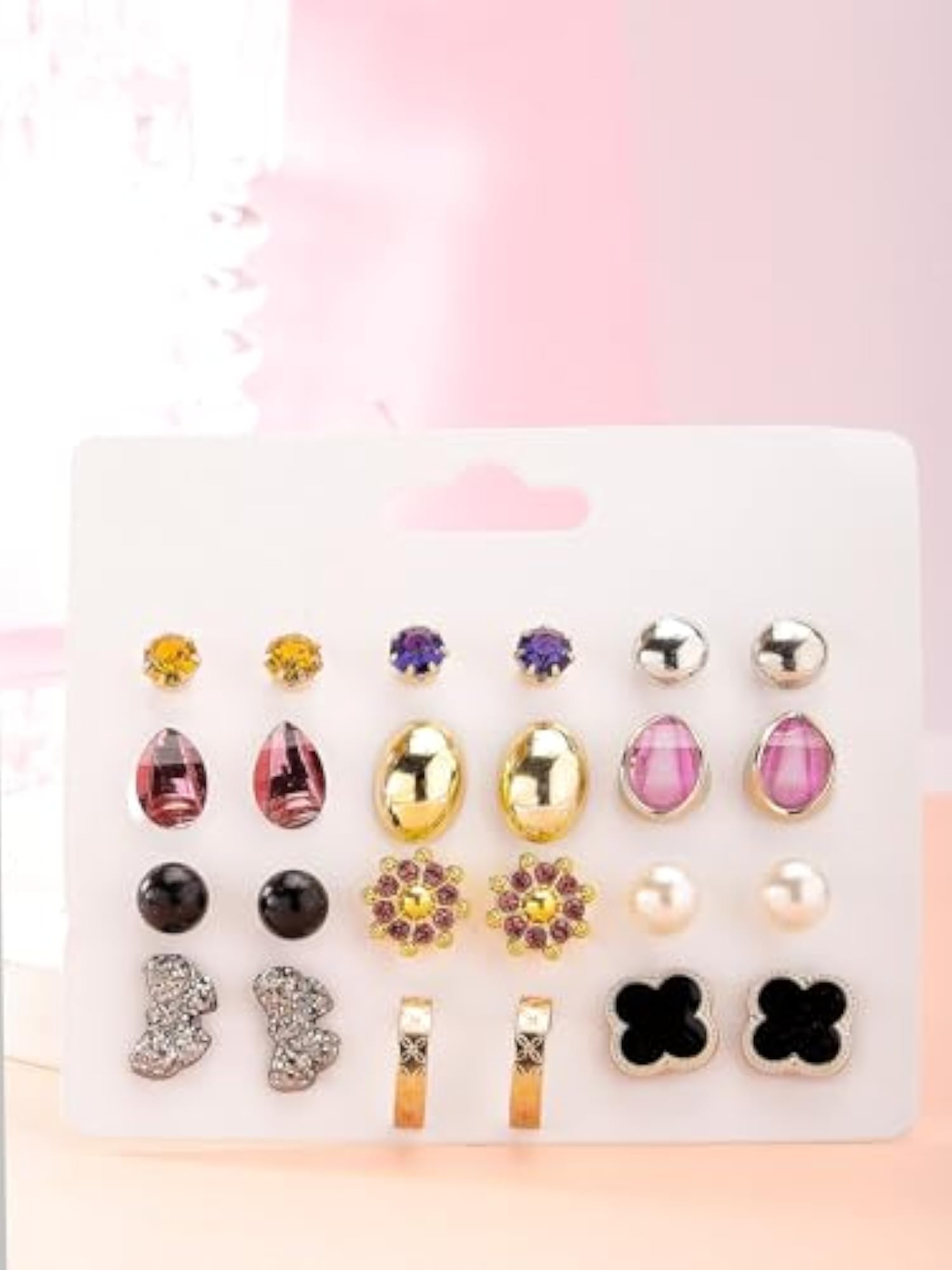Set of 12 Silver Contemporary Studs Earrings Combo, Versatile