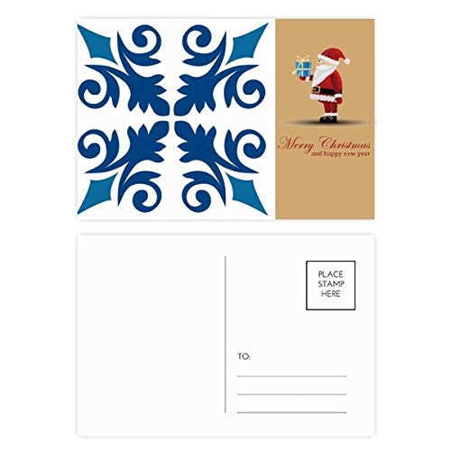 Cartes postales décoratives fleurs bleues Père Noël au design artistique raffiné