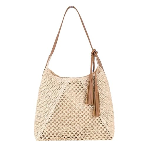 Bolso de verano para mujer, tote tejido grande color marrón miniatura 1