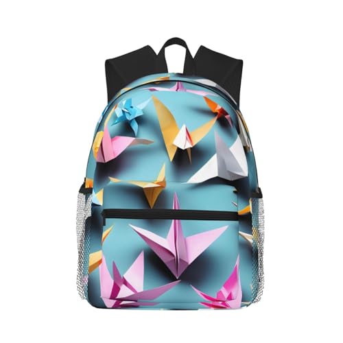 Sac à dos universitaire léger papier origami noir avec poches pour homme et femme