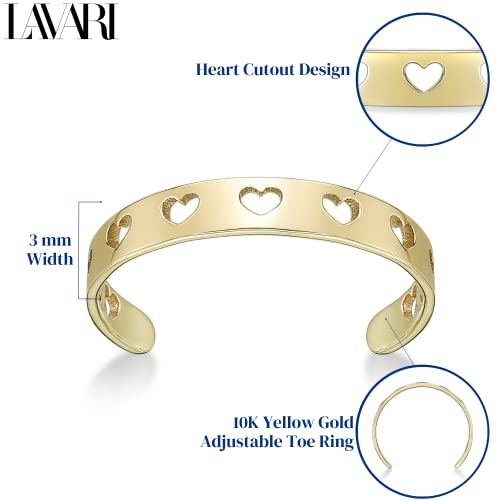 Lavari Jewelers Heart Cutout Adjustable Band Toe Ring For Women In 10K Yellow Gold - One Size Fits Most Toes - Body Jewelry 3 Mm Wide #TOP5