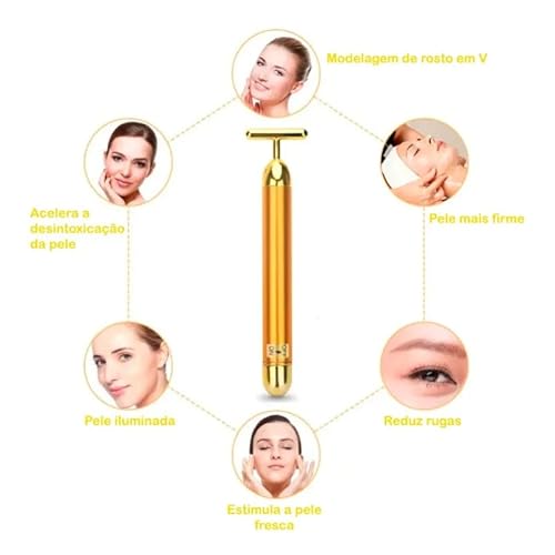 Massageador Facial Elétrico Gold 24K Para Harmonização Anti-rugas Pele Mais Jovem Saudável Estimula