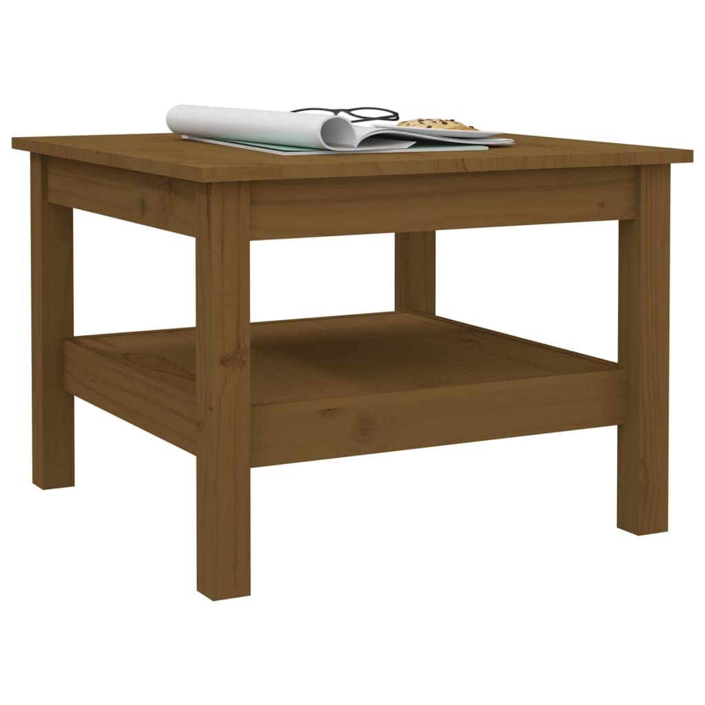 Mesa de centro marrón miel 55 x 55 x 40 cm de madera de pino maciza con estante para salón, mesa auxiliar, mesa de sofá, espacio de almacenamiento, muebles robustos, salón, banco, sillón, sala