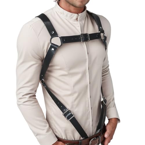 Men's Half Body Chest Belt Adjustable Faux Leather Belts with Buckles Rave Costume Punk Leather Body Cage for Men