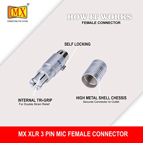 Image of MX 3 Pin XLR Microphone pin Pure Copper Nickel Plated for High Conductivity microphone (3-pin microphone female, Pack of 2, Female Connector)