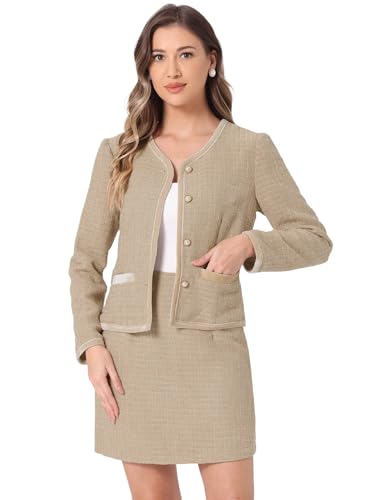 Blazer court et jupe ensemble de costume anti-froissage chic kaki L