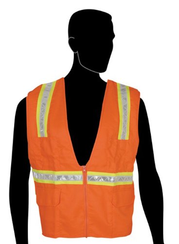 Liberty Glove & Safety N16011F/L HiVizGard Polyester Mesh General Purpose Surveyor Vest with 2" Wide High Contrasting Reflective Stripes, Large, Fluorescent Orange
