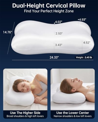 Cervical Neck Pillow, Memory Foam Pillows for Side/Back/Stomach Sleepers - image 4