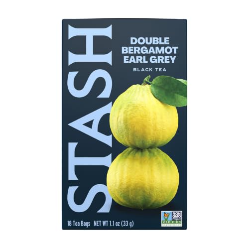 Stash Tea Double Bergamot Earl Grey Black Tea - Caffeinated, Non-GMO Project Verified Premium Tea with No Artificial Ingredients, 18 Count (Pack of 6) - 108 Bags Total