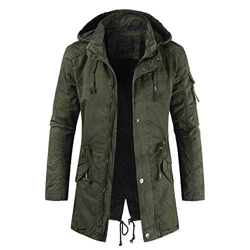 TnmZi Giacca Con Cappuccio Uomo Casual Moda Medio-Lunga Uomini Giacca Casual Colori Solidi Stand Colletto All-Match Uomini Cappotto Con Cappuccio A-Army Green XL