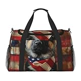 German Shepherd American Flag Travel Duffel Bag Tote Bag Sports Gym Bag For Women And Men
