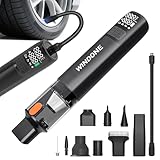 Windone Car Vacuum, 12000Pa 2-in-1 Cleaner & Tire Inflator 150PSI, 60W Brushless Motor, Cordless Handheld Vacuum & Air Pump with Pressure Gauge, LED Light, Multi-Nozzles for Car, Home, Office