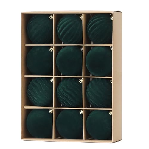 Image of 3.15In Green Velvet Christmas Ornaments Set,12Pcs Flocked Ornaments Balls