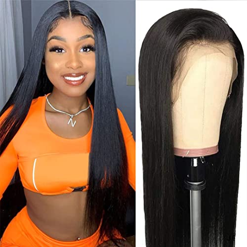 Glueless Straight Lace Front Wigs Brazilian Virgin Human Hair Straight Hd Transparent Lace Front Wigs (26 Inch) Pre Plucked With Baby Hair For Black Women Natural Color 180% Density #TOP1
