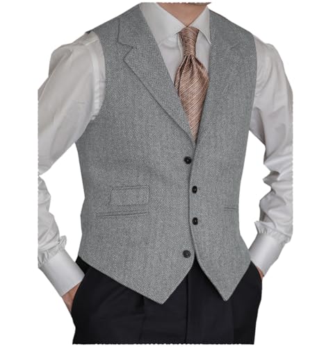 Solove-Suit Mens Vintage Tweed Suit Vest Notch Lapel Dress Waistcoat Western Cowboy Vest