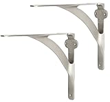 [Set of 2] Shelf Brackets for 6', 8', 10' Shelves - Brushed Nickel Finish - 7.88' x 5.88' - Heavy Duty Brass Shelf Bracket - L Brackets for Wall Shelves - Easy to Install - Hardware Included