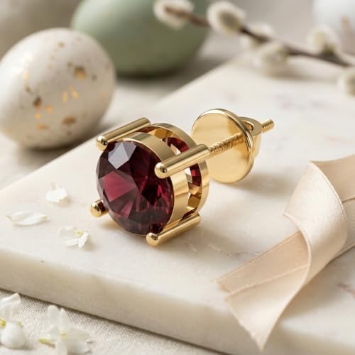Image of Single Stud For Men & Boys | Gold Plated Pure 925 Sterling Silver Earring | 6mm X 6mm Round Shaped Gemstone Single Screwback Stud | Gift for Men & Boys | Model ERSMY00935