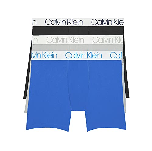 Calvin Klein Men`s Microfiber Boxer Briefs Pack of 3 (Black(NP2214-916)/Blue/Grey, Large)