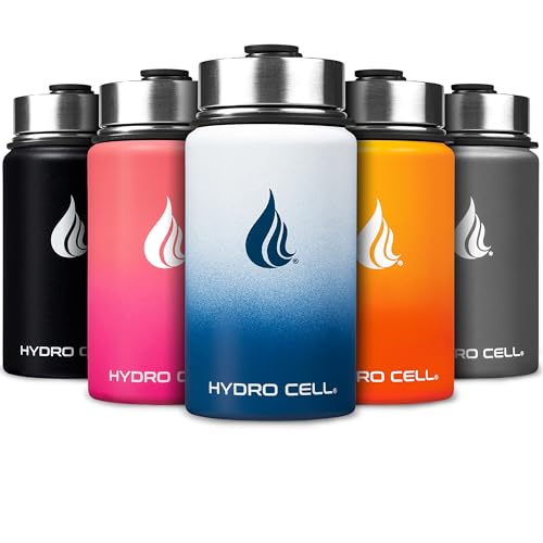 Image of HYDRO CELL Stainless Steel Insulated Water Bottle with Straw - For Cold & Hot Drinks - Metal Vacuum Flask with Screw Cap and Modern Leakproof Sport Thermos for Adults (Navy /White 14oz)