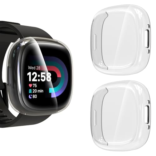KIKISML 2 PCS Screen Protectors Compatible with Fitbit Sense 2 / Versa 4 Full Protective Ultra Slim Soft TPU Case Cover Compatible with Fitbit Sense 2 / Versa 4(Clear Clear)