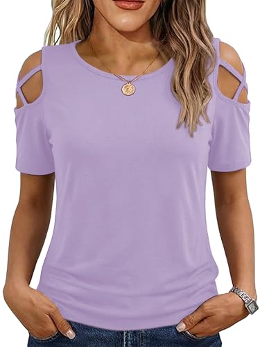 Image of Jar of Love Women's Summer Tops Short Sleeve Cold Shoulder Tops T-Shirts for Women Spring Summer Tops Loose Fit Tunic 2026