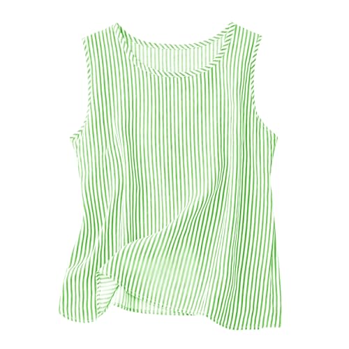 Womens Summer Sweater Church Shirts for Women Spring Tops Sleeveless Striped Blouse Lightweight Casual Tank Women’s Fashion Women's Tshirt Green M