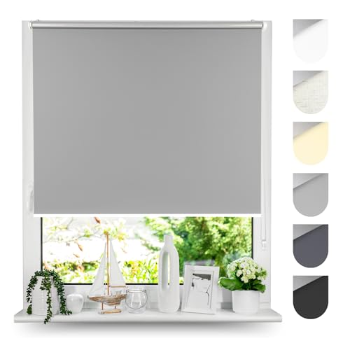 Tom'Shop Tom'Shop® Verdunkelungsrollo Klemmfix ohne Bohren(Grau 130cm x 150cm) Seitenzugrollo Thermorollo Klemmrollo mit Klemmträger Fensterrollo Super Blackout Rollo
