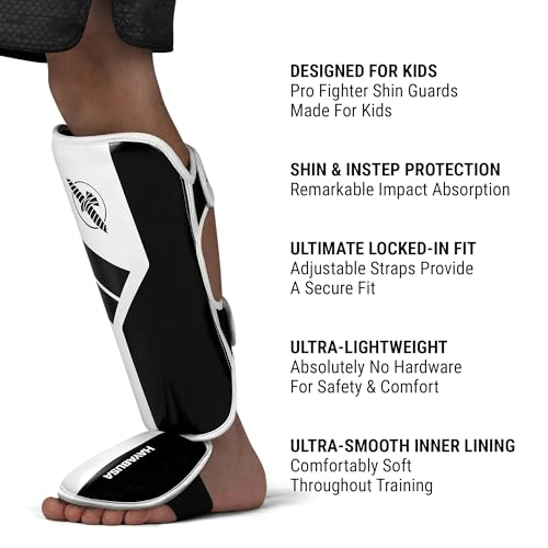 Hayabusa S4 Kids Shin Guards, Muay Thai, MMA, Kickboxing, Martial Arts - White, Large/X-Large - Thumbnail 5