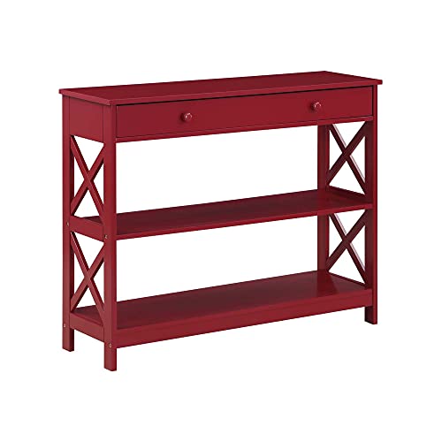 Image of Convenience Concepts Oxford 1 Drawer Console Table with Shelves, Cranberry Red