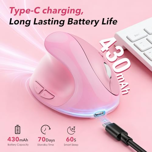 Image of Left‑Hand Ergonomic Vertical Wireless Mouse Type‑C Rechargeable 6‑Btn Mice