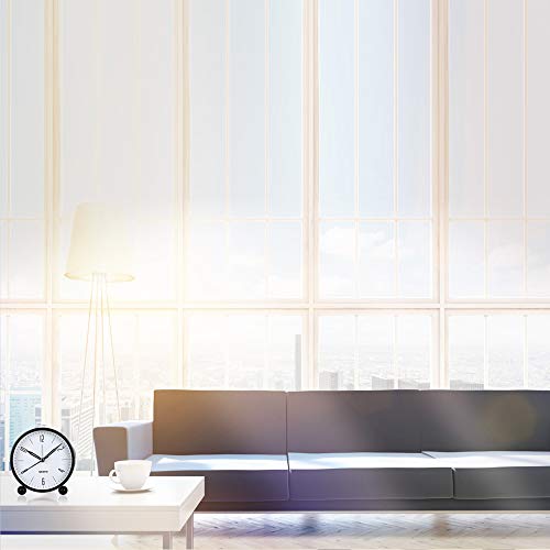 Image of Alarm Clock Bedside Non Ticking Analog Table Clocks 4 Inch Round Battery Operated, Easy Set and Night Light Function, Simple Stylish Design for Desk /Bedroom Gift Clock, Plastic, Black
