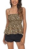 Tribear Women's Casual Frill Smocked Cami Tank Tops Floral Shoulder Strap Vest(Medium,YellowF)