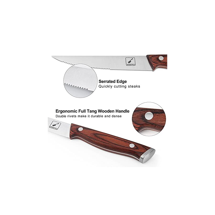 imarku Steak Knives Set of 6, Japanese HC Steel Premium Serrated Steak Knife Set with Ergonomic Handle and Gift Box, Home Essential, Valentines Day Gifts for Men and Women