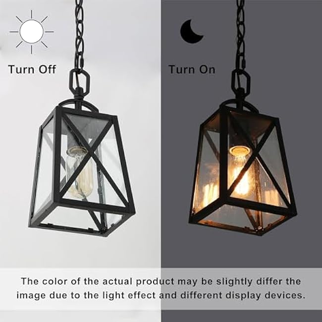LOG BARN Outdoor Pendant Light Fixture, Farmhouse Exterior Lights, Anti-Rust Ceiling Outdoor Light with Seeded Glass, Lantern Hanging Light for Front Door, Entry, Porch, and Gazebo