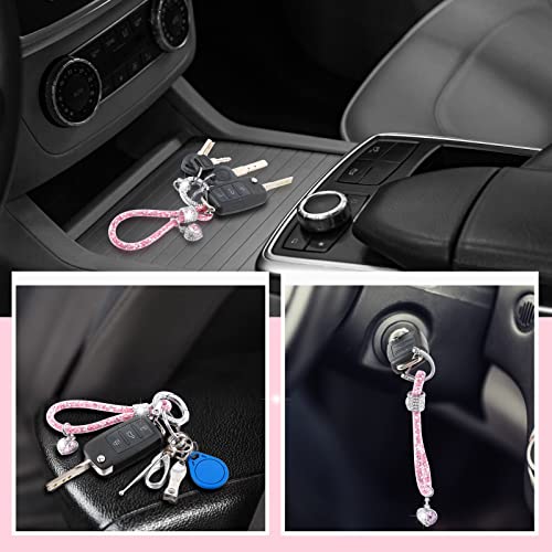 Crystal Car Keychain Bling Keychain Accessories Glitter Keyring Strap With Heart Charm Key Decorations For Women Auto (Pink) #TOP4