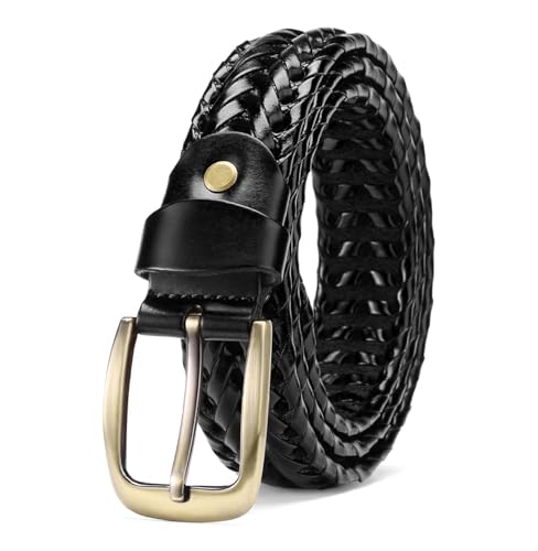 Leather Braided Belts for Men, 1 3/8" Casual Woven Leather Belt for Jeans, Golf, Dress Pants with Gift Box2