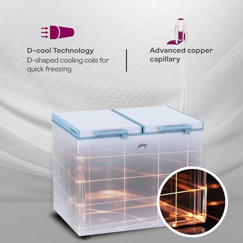 Image of Godrej DH ESNCH 325E 2HCLP RW with 5 Years Comprehensive Warranty, Pentacool+ Cooling, D-Cool Technology, Cools even at 50 C, Double Door Convertible Deep Freezer (288 L 5 Star, White)